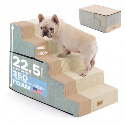 Dog Stairs for Small Dogs 22.8" H (Beige / 18"x29"x22.5"Extra Wide)