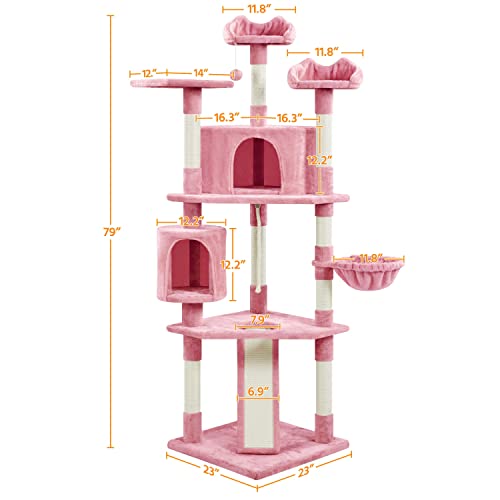 79in Multi Level Cat Tree for Multiple Cats with 9 sisal Posts (Pink)