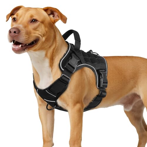 Black Tactical Dog Harness for Medium Size Dogs (Black / Medium: 30-50 lbs (Chest:24-28",Neck:17-19"))