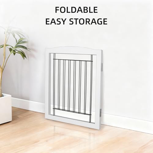 Freestanding Foldable Dog Gate (White / 【2 Panels】40''w x 32''h)
