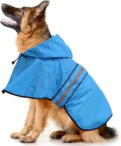 Dog Raincoat Reflective Waterproof Hooded Pet Rain Jacket (Blue / XX-Large)