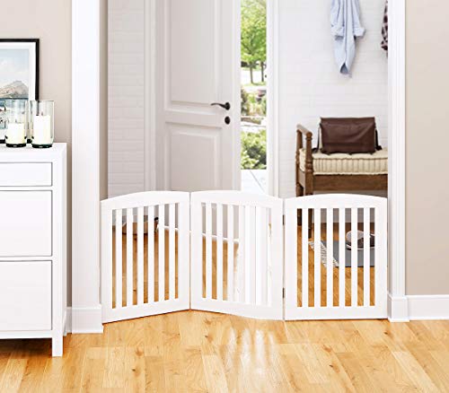 Wooden Freestanding Foldable Pet Gate for Dogs (White / 24" Height-3 Panel)