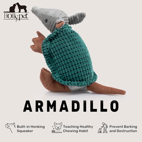 Armadillo Squeaky Dog Toys for Medium Large Dogs (14 IN / Deep Green)