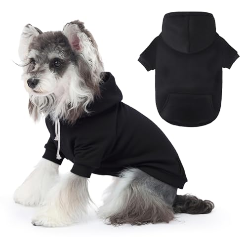 Dog Basic Hoodie Soft Dog Clothes Cold Weather Sweaters for Medium Large Dogs Cozy Fabric Warm Sweatshirt with Leash Hole for Boys (Black / S(Back: 12.6",Chest:18.11", 5-10 lbs))