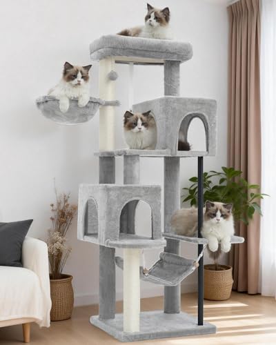 Cat Tree Tower with Sturdy Steel Tube for Indoor Cats GCT014W (51.2 inches / Light gray)