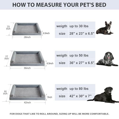 Orthopedic Washable Large Dog Bed for Senior Dog Comfy Sleep (42"l x 30"w x 7"th / Grey)