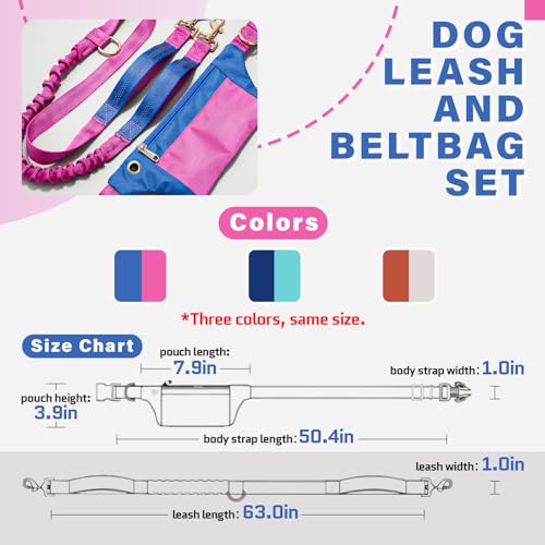 Hands Free Dog Leash with Pouch for Walking and Running (Navy)