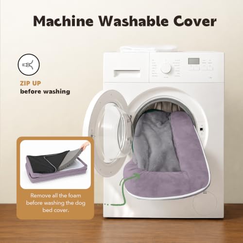 Orthopedic Washable Dog Bed with Bolster for Medium to Large Dogs (36.0"L x 27.0"W x 7.0"Th / Purple)