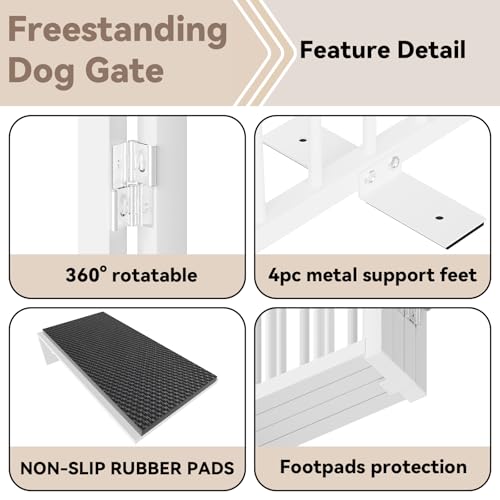 Full Metal Freestanding Dog Gate with Door (【4 Panels】80"W*36H" / White)