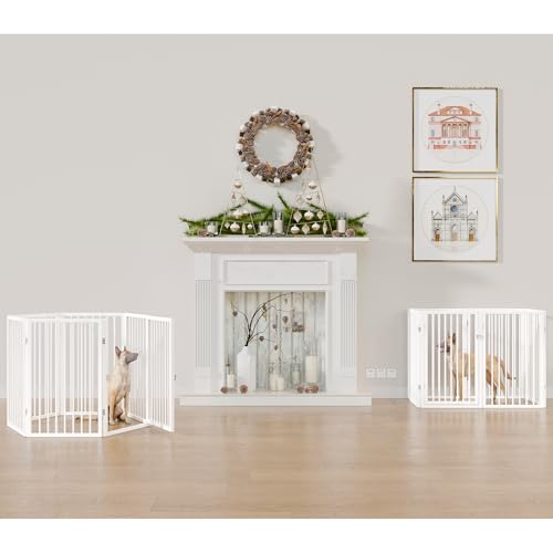 120" x 32" Foldable Freestanding Extra Wide Dog Gate with Door (White / 【6-Panel with Door】20W*32H)