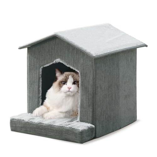 Cat Beds for Indoor Cats (Gray / 13.7"D x 13.4"W x 16"H)