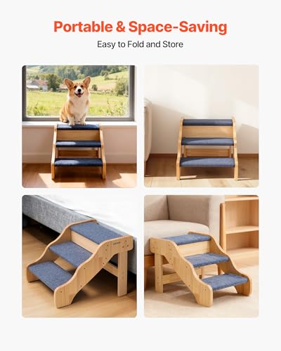 Wood Pet Stairs (Wood Color+Blue / 3-Step Fixed)