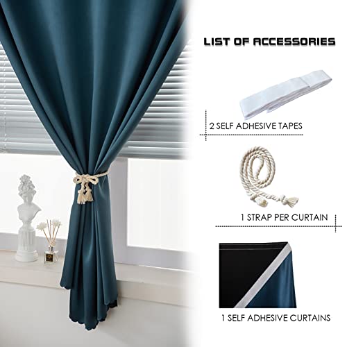 100% Window Blinds Blackout Portable Black Out Curtains Adhesive Curtains for Living Room No Drilling (Navy Blue/ Thickened / 47"W x 63"L (Pack of 1))