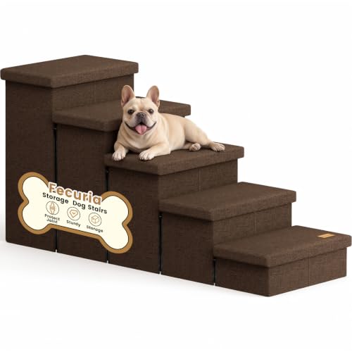 5 Step Wide Dog Stairs with Storage 23" H (Coffee / 50"D x 17"W x 23"H)