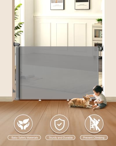 Extra Wide Retractable Baby Gate 71" Wide Fits Large Opening Gray (Gray / 34" Tall x 71" Wide)