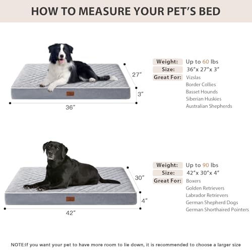 Orthopedic Waterproof Large Sized Senior Dogs Bed for Comfy Sleep (Light Grey / 36"L x 27"W x 3"Th)