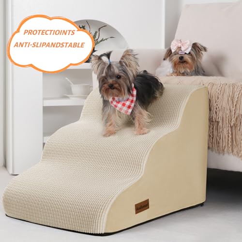 Dog Stairs for Small Dogs and Cats (Beige / Standard 3-Step 15.7"H)