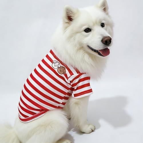 Turtleneck Dog Shirt Cute Doggie Embroidery Super Soft Dog Sweatshirt Stretchy Striped Puppy Pullover for Cats Small Medium Large Dogs (Red Striped / XXX-Large)