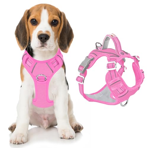 No Pull Dog Harness for Medium Sized Dogs (Medium(Chest:22.5-28") / Pink-Oxford)