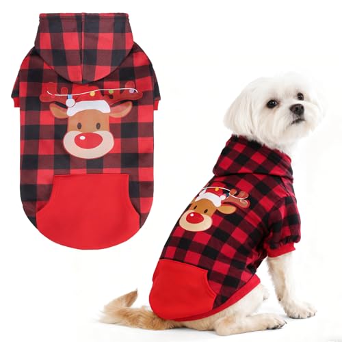 Plaid Dog Hoodie (Medium / Xmas Buffalo Check)