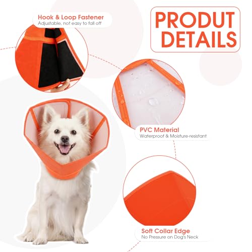 Dog Cone Waterproof Pet Recovery Collar Anti Lick (Orange / Small)