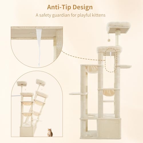 Cat Tree, 71-Inch Tall Cat Tower for Large Maine Coon Cats HCT03MG (Beige / XL)