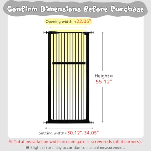 55.12" Extra Tall Pet Gate for Cat Dog 30.12" (55.12" H-black / 30.12"-34.05" W)