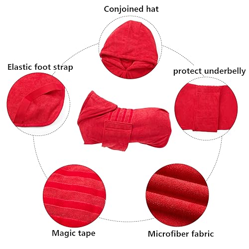 Dog Drying Coats with Hood (Medium / Red(Hood))