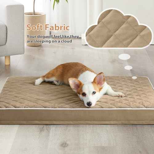 Orthopedic Waterproof Large Dog Bed for Crate Cozy Sleep (brown / 35"L x 22"W x 3"Th)