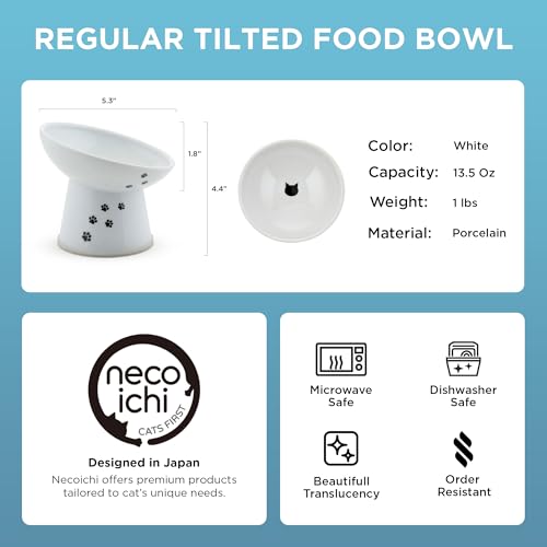 Necoichi Ceramic Elevated Cat Food Bowl (Cat / Regular Tilted)