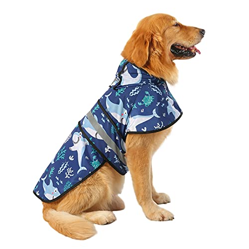 Dog Raincoat with Hood & Leash Hole S (X-Large / Sharks)