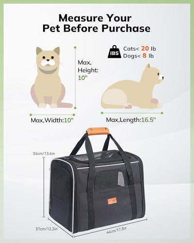 Cat Carrier Soft for Large Medium Cats and Puppy up to 20lbs (Dark Gray / 17.3"L x 12.2"W x 13.4"H)