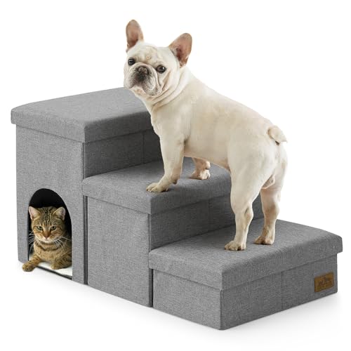 Dog Stairs with Storage (Grey / 32.5x17x17.7 inch)