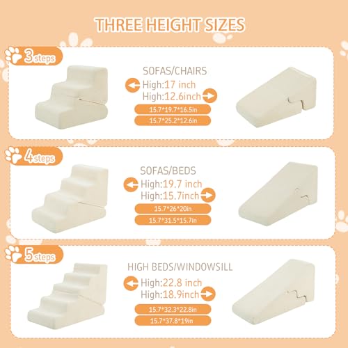 Dog Ramp for Bed (Beige / Standard 5 Step)