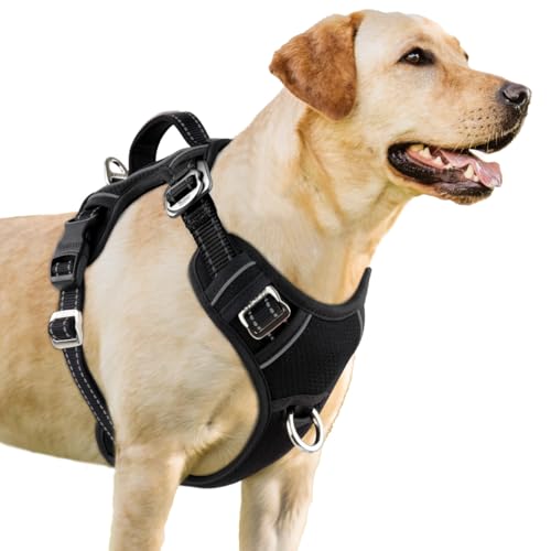 Dog Harness for Large Dogs No Pull Dog Vest ID Tag Pocket (New Black / Large)