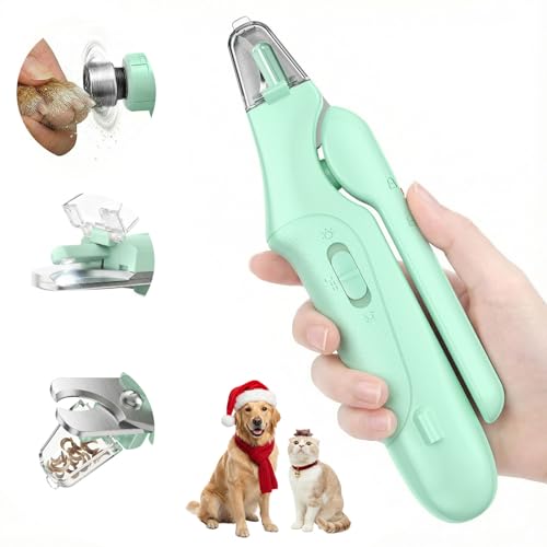 2 in 1 Dog Nail Clippers & Cat Nail Clippers Trimmers for Large Medium Small Dogs Cats Claw Trimmer Quick Sensor and Safety Guard USB Rechargeable Dogs Nail Trimmer with Catcher & 2 LED Lights (Green)