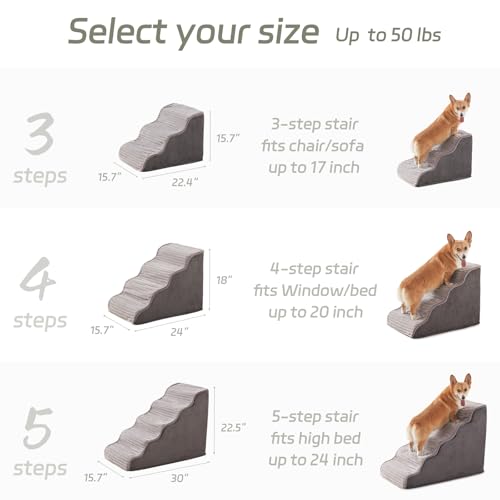 Dog Stairs for Small Dogs & Cats 22.5" H (Grey / Standard 5 Step-22.5"H)