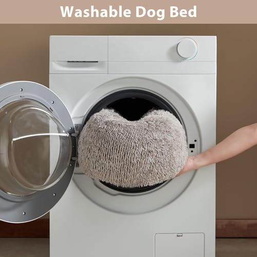 Large Round Calming Dog Bed Cat Bed for Comfy Sleep (45"L x 45"W x10"Th / Light coffee)