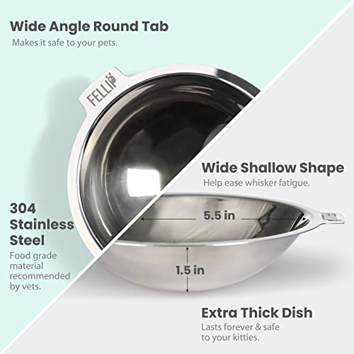 Oblik Elevated Cat Bowl Removable Stainless Steel Wide Dish for Dry Wet Food Feeding & Dishwasher Clean (Classic / 0.5 Cups Shallow Dish)