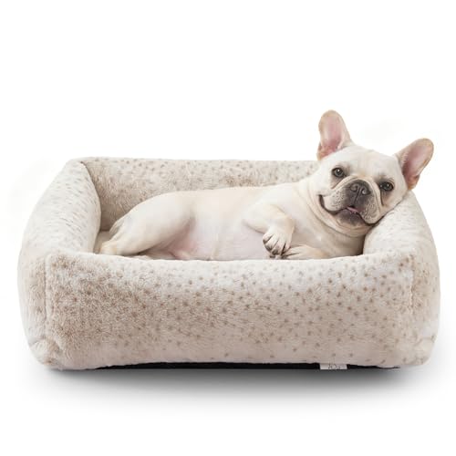 Dog Bed for Small Medium Dogs (Beige / S PLUS (25"x21"x7"))