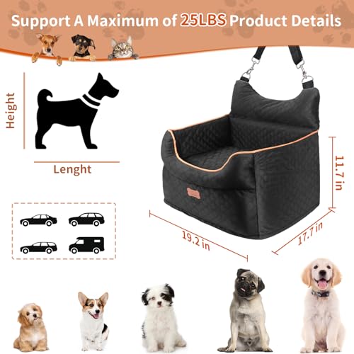 Dog Car Seat for Small Dogs Up to 25 lbs with 6 (Black)