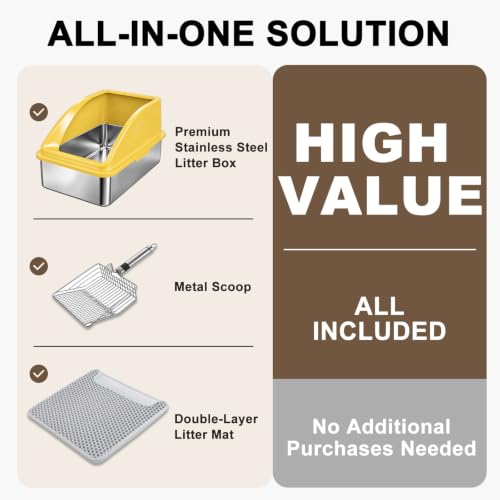 Stainless Steel Litter Box (Mustard Yellow / X-Large)