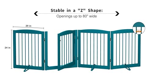 Freestanding Dog Gate with Door (4 Panel 24" / Blue)