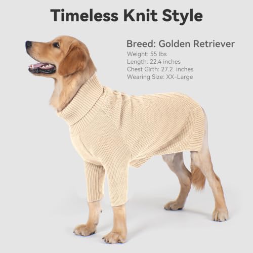 Dog Sweater Long Sleeve Warm Knit Sweaters for Large Dogs Boy Girl (Beige / XXX-Large)