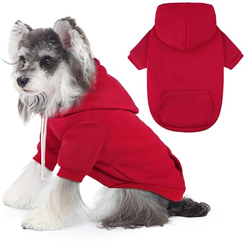 Dog Basic Hoodie Soft Dog Clothes Cold Weather Sweaters for Medium Large Dogs Cozy Fabric Warm Sweatshirt with Leash Hole for Boys (Red / XS (Back: 10.24",Chest: 14.96", 2-5 lbs))