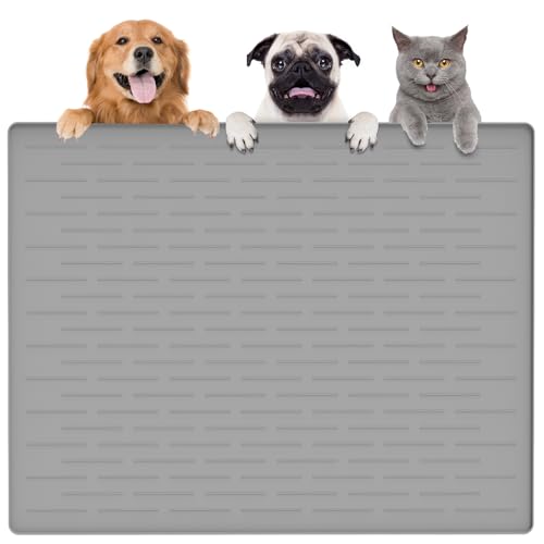 Largest Dog Food Mat (Grayish White / 39.5"L x 29.5"W)
