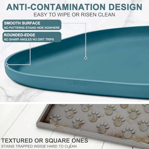 Waterproof Silicone Pet Food Mat with Raised Edge for Dog & Cat (12"L x 12"W / Slate Blue)