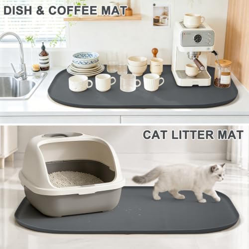 Waterproof Silicone Pet Food Mat with Raised Edge for Dog & Cat (Dark Grey / 36"L x 24"W)