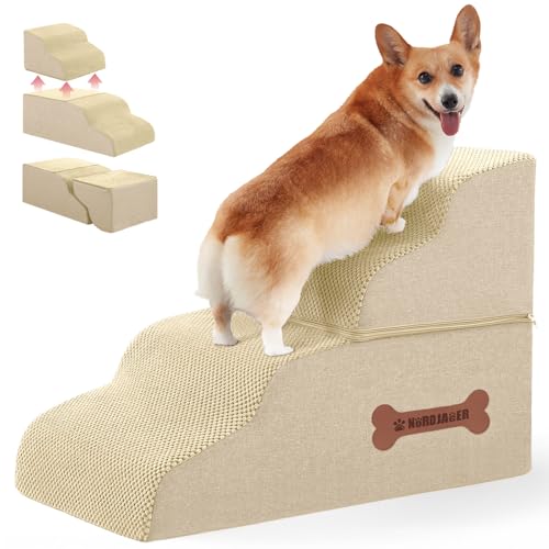 Dog Stairs for Small Dogs (Beige / 27.5"D x 15.7"W x 19"H)