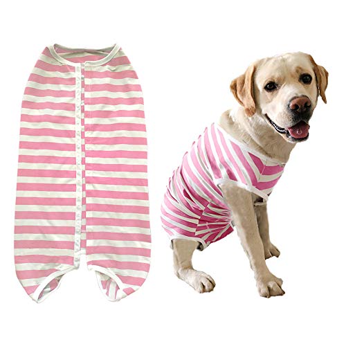 Dog’s Recovery Suit Post Surgery Shirt for Female Male Dog (3xl / pink white stripe)
